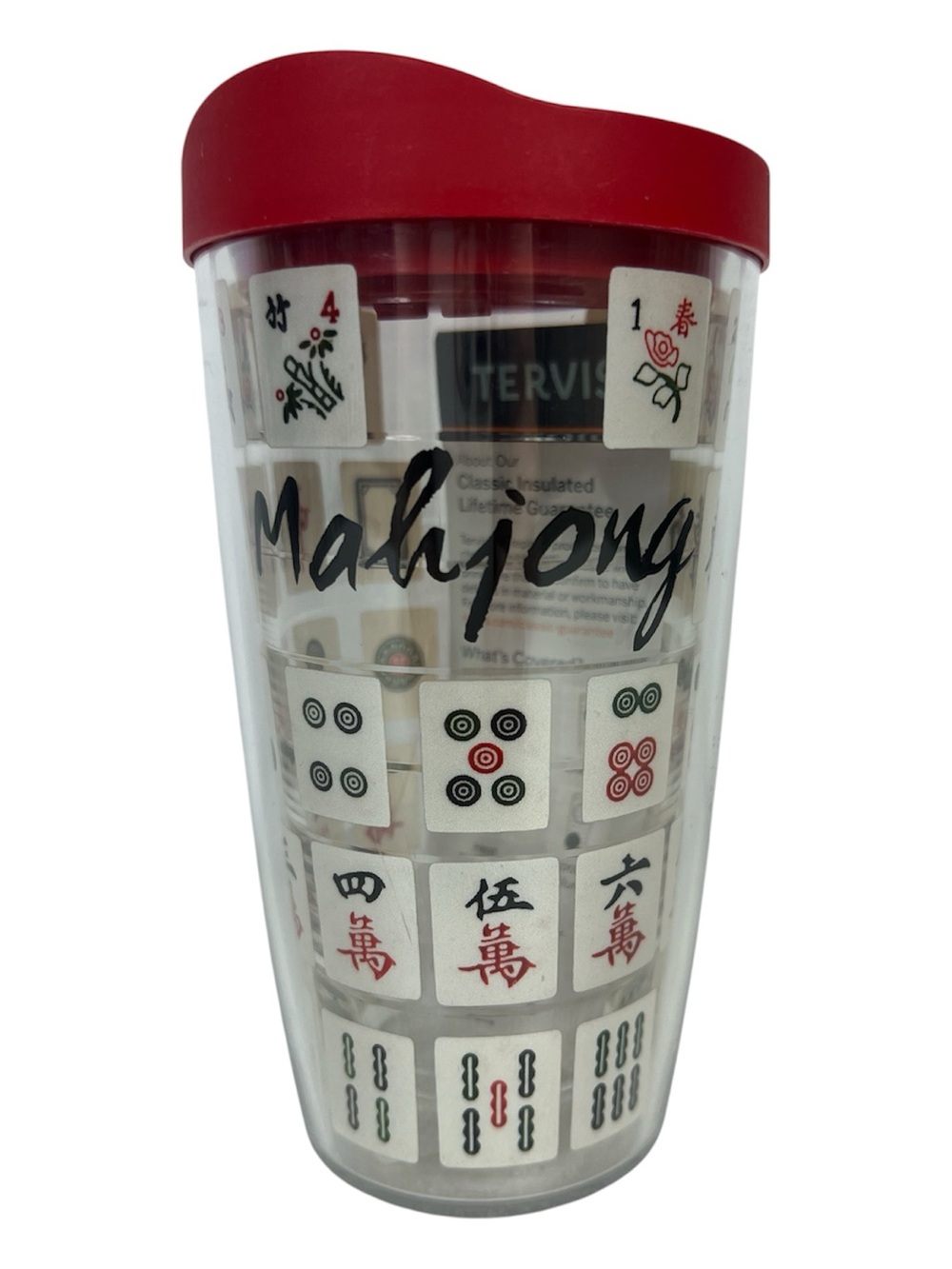 Tervis 16 0z Red-Top Mahjong Tile Insulated Tumbler NWT